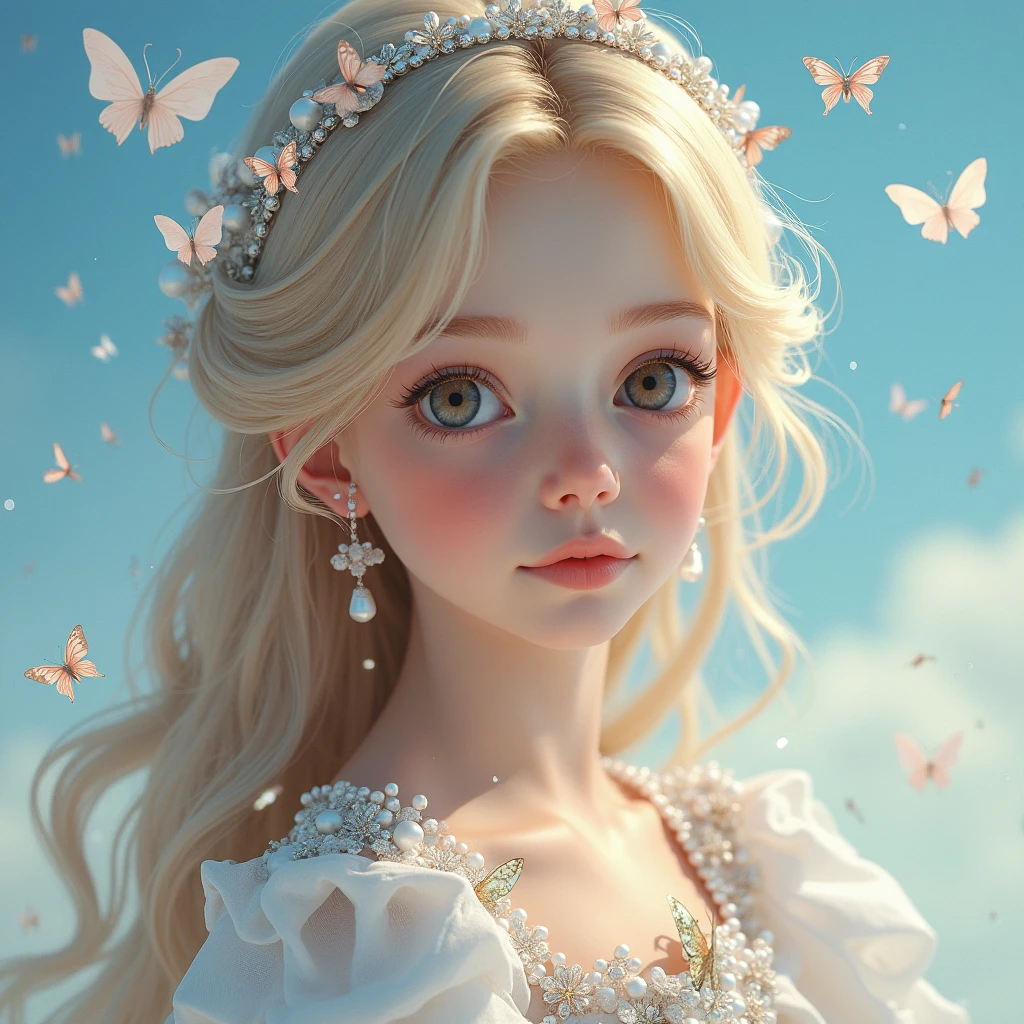 masterpiece, (((best quality))), ((highly detail eyes)), ((perfect eyes)), ((((beautiful eyes)))), both eyes are the same, smooth, (((((perfect face))))), extremely detailed 8K, high resolution, ultra quality, glare, Iridescent, Global illumination, real hair movement, realistic light, realistic shadow, perfect quality, detailed shadow and light, pixar, ((FANTASY)), ((MAGIC)), (((cinematic light))), colorful, hyperdetail, dramatic light, intricate details, best quality, (extremely detailed CG unit 8k wallpaper, masterpiece, best quality, ultradetailed, best shadow), (detailed background: 1.4), (beautiful and detailed face, beautiful detailed eyes), High contrast, (better lighting, extremely delicate and beautiful) beautiful and detailed brightness, 3D, HIPER quality, 2K, 3K, 5K, 6K, 7K, 8K,
((((cute and delicate girl lying on the lake bridge the hair in the lake)))), ((((blonde hair))))),((medium hair)), ((((kawaii)))), (( (cute eyes))) , ((((kawaii eyes))))
((((Princess)))), ((((Princess flower crown))))
(((((Long FLOWER dress detailed glitter pink crystal princess dress ))))), ((((Big chic princess dress)))
shiny crystal shoes, ((gold accessories, gold earrings, flower accessories, pearl accessories)),((happy expression))
LAKE, BRIDGE, CLOCK, MIRROR WATER, FLOWERS IN THE LAKE, FOUNTAIN, LIGHTS SHINING IN THE LAKE, BUSHES, NATURE
(((SHINES, SPARKLES)), GOLD, ((sparkles)), ((shiny butterflies flying))