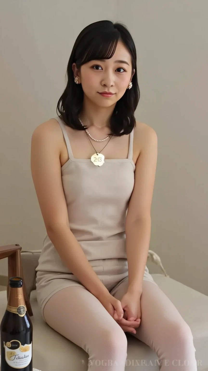 A beautiful and attractive 23-year-old Thai girl with a 162-centimeter height, natural-ivory skin tone, rounded face, little eyes, black eyes with Korean monolid-eyes, clear-detailed eyes, centered-focus eyes, natural-gloss full-lips, straight long-bob haircut with gray and silver highlights on black hair, clear-detailed hairs, naked small-breasts, hourglass-slim figure, narrow shoulders, long neck, slim waist, rich-detailed skin texture, skin detention, wearing a white crop-top, high-waist blue skinny-denim, she wears Cartier's rose-gold love necklace, clear rich-detailed necklace, the girl wears a too tight Parisian-scarf with a big-knot scarf tightly strangling the neck and long-tail scarf behind back, rich-detailed scarf texture, linen-cotton ribbed beige-color scarf with scarf-knot and tail, looking up to the viewer, best highly-detailed and quality, 8k, HD photo