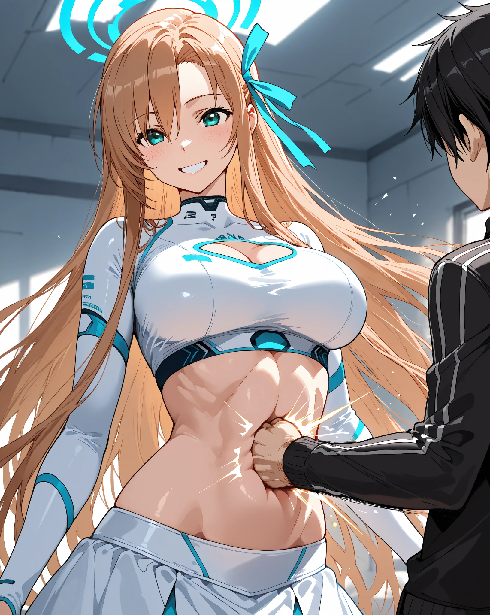 (Masterpiece, Top quality: 1.5), nsfw, sitting on bed, (1boy and 1girl are having sex on the bed:1.3), (Mythra :1.3),(breast grab from behind:1.3), a boy is with black hair , (large breasts:1.3), (cleavage:1.2), standard weight, Blonde Hair, 15 year old, angry, (flustered:1.3), sexual climax:1.2, open mouth, bedroom ,cum:1.3, arms up