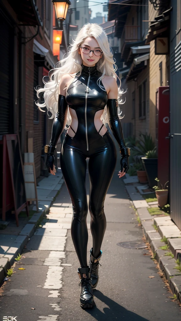 Photorealistic, high resolution, 1solo girl MILF woman, full body, beautiful eyes, long hair, ringed eyes, white hair, jewelry, bodysuit, (Yui Takamura)