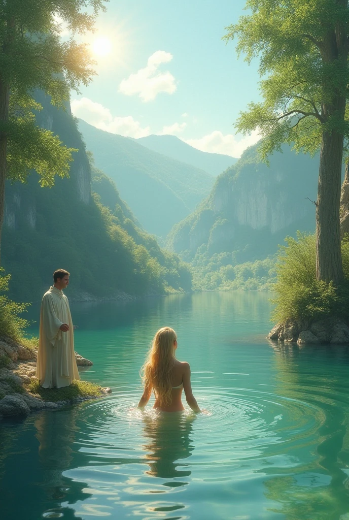 4 body A giant greek woman take a bath, river, water, litter flower, plan, tree far away, dramatic sky, dramatic cloud, on a dust field, full body, naked, female greek,female greek god, white hair, hairy torso, fantasy, intricate, elegant, highly detailed, digital painting, artstation, concept art, smooth, sharp focus, illustration, art by gaston bussiere and alphonse mucha, naked
