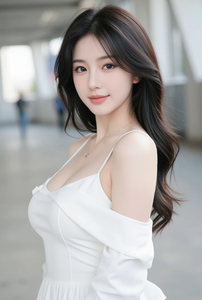 masterpiece, Best image quality, high quality, Beautiful woman, Japanese, detailed, detailed eyes, detailed skin, beautiful skin, 超high resolution, (Reality: 1.4),very beautiful, slightly younger face, beautiful skin, slim, (Surreal), (high resolution), (8k), (very detailed) (beautifully detailed eyes), (super detailed), Vest, Pants, (wallpaper), (detailed face), Looking at the audience, Fine details, detailed face, sad, Look straight ahead, Look straight ahead, From the waist up, Realistic photos, Bright Lights, Professional lighting, Mature woman, Brown hair, Shoulder-length hair that sways in the wind, Fashionable long bangs,Full breasts