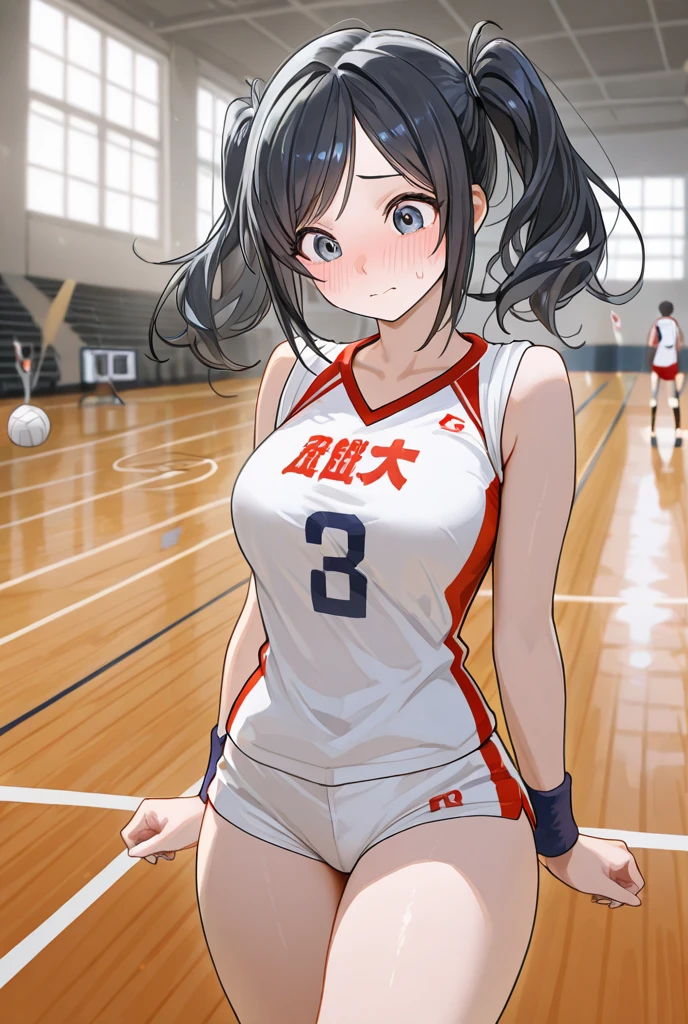 mastute piece,Best Quality,insanely detailed,8k cg,nsfw,
(shoot upper body:1.3),
(1girls:1.3),standing,looking at viewr,body in front,both arms behind back,(basketball uniform:1.3),(bare breasts:1.1),(bare nipples:1.1),
break,
blush,shy,(ecstasy face),(trembling:1.2),break,(light black hair:1.2),
break,
perfect breasts,perfect teats,(open mouth:0.9),(large breasts:1.2),
(basketball court)、