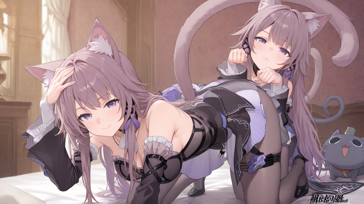Best image quality, 4K, masterpiece, Young girl, high quality, High detail, High resolution, 4K, Anime Style, 最high quality, High resolution, unity 8k wallpaper, figure, Perfect lighting, Highly detailed CG, Perfect hands, Perfect Anatomy, Cowboy Shot, One girl, alone, Very long hair, Hair between the eyes,Glossy clothing,露出度の高い邪悪なcorruptionした衣装.,Costumes with flashy designs such as ribbons and frills,The costume color scheme is purple and black,Skirt is a mini skirt,Long gloves on both hands,Long socks on both feet, Wicked Smile, Evil Eye, corruption, Hollow Eyes, Shadowed face, waruochi,Spread your legs wide,((Squat)),Lift your butt,Place your hands behind your head,Turn your body towards the viewer,I can see the dent in her pussy, ((Visible vaginal clitoris indentation)),Obscene lines,Masturbation,Climax,Squirting,blush, Estrus,night,bed,Voluptuous body