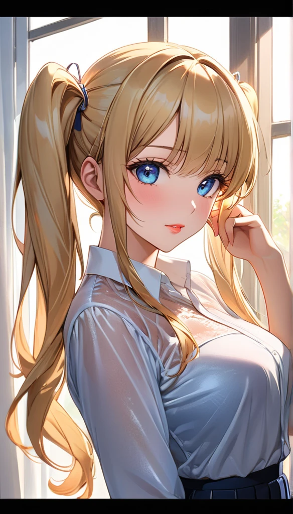 (Tight high-fork yoga pants.), Light gray yoga pants: 1.4), Noble white shirt, Long blonde hair, Bangs, heart shaped face, elegant face, beautiful face, High detail face, Highly detailed skin, skin pores, Subsurface scattering, (gradient blue eye detail), Realistic Pupils, (Smile: 0.6), Mature, (Big: 1.1), giant, Small waist, Vest line, (Big Buttocks), (Big Butt: 1.3), Erogenous big breasts, A loving smile, looked at the audience, full blush, s plump lips, Lipstick, in the center, Detailed background, depth of view, crisp focus, Ridiculous, realistic scale, good anatomy, (Realistic.), Hyperrealism: 1.4), 16k hdr, Bestquality, masterpiece:1.2), hyper detailed, 1girle, Noble white shirt, Long blonde hair, Bangs, heart shaped face, elegant face, beautiful face, High detail face, Highly detailed skin, skin pores, Subsurface scattering, (gradient light brown eye detail), Realistic Pupils, (smile; 0.6), (Big: 1.1), giant, Small waist, Vest line, (Big Butt: 1.3), (Big Buttocks), Erogenous big breasts, married woman, full blush, s plump lips, Lipstick, in the center, Look to viewer, depth of view, crisp focus, Ridiculous, realistic scale, good anatomy, (Realistic.), hyper-realism; 1.4）, HDR, Shiny stockings, atmospheric perspective, cinematic Lighting, cinematic Lighting, 16K --auto --s2