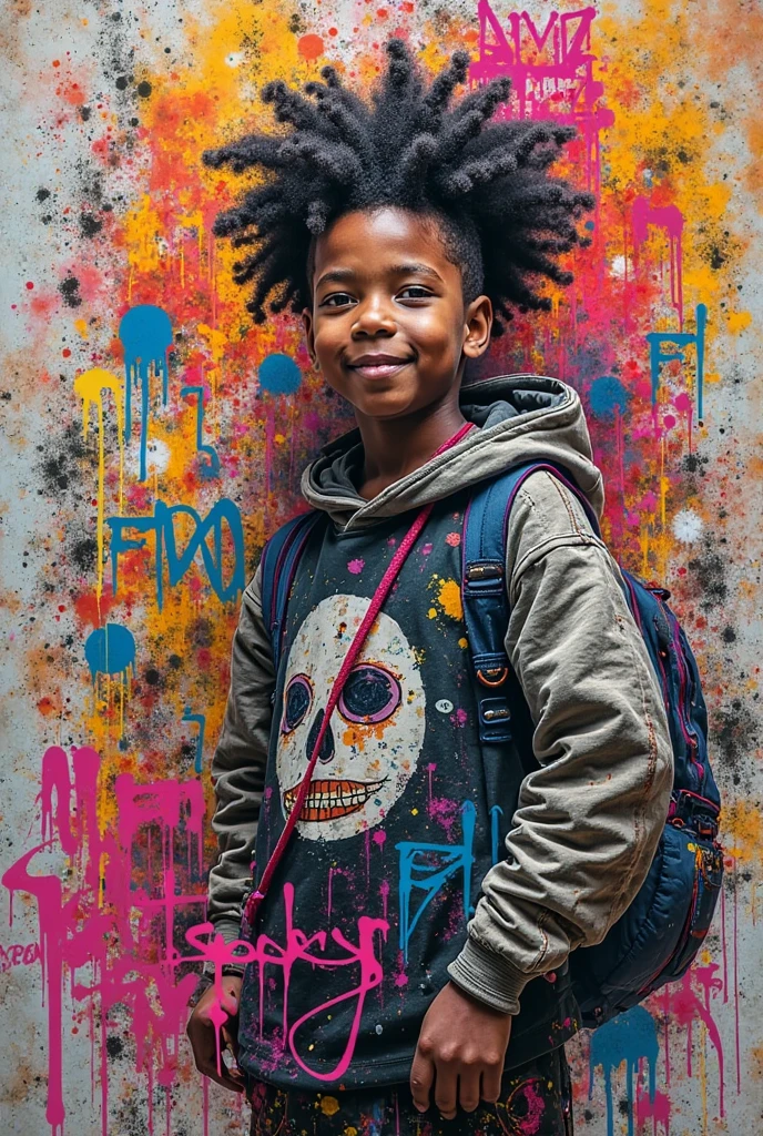 A boy with dreadlocks and a white sweatshirt