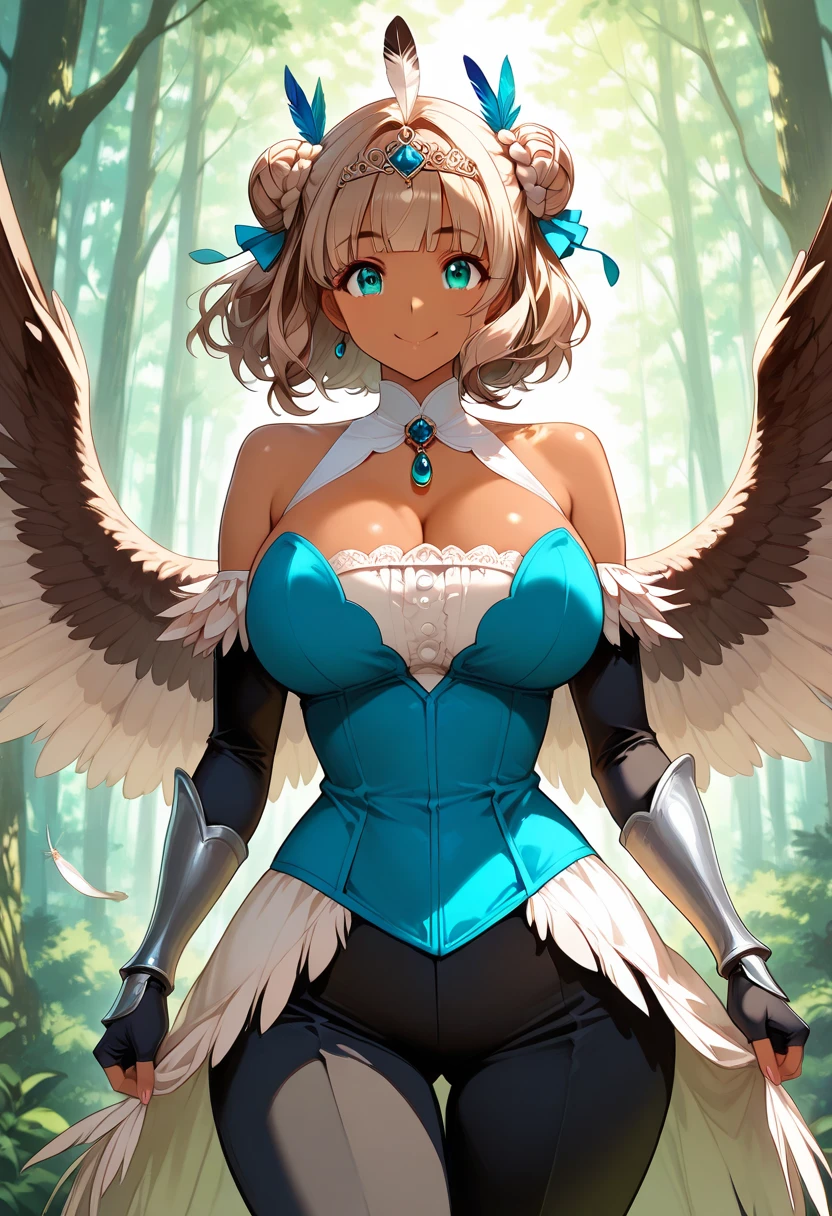 female valkyre prepared for battle, nordic look, an extremally beautiful warrior valkyre, ultra feminine, long hair, blond hair, braided hair, iron warrior armor, cleavage, big breasts, (angel wings: 1.2) spread, kneeling with one leg on grass (superhero landing pose), zoom out, 16k, RAW, ultra wide shot, photorealism, depth of field, hyper realistic. ray tracing