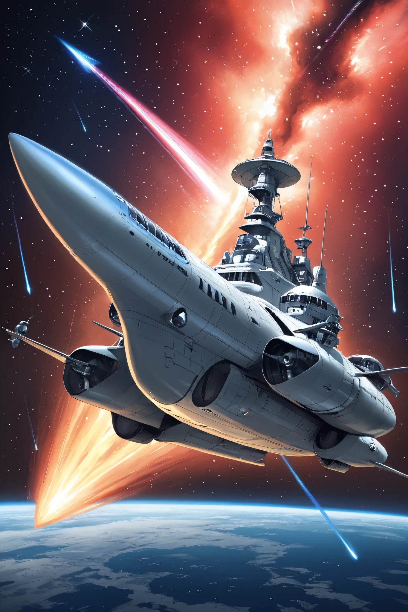 Space ship, captain future, comet, extremely fine and beautiful design, illustration, masterpiece,best quality, high resolution, 8k,