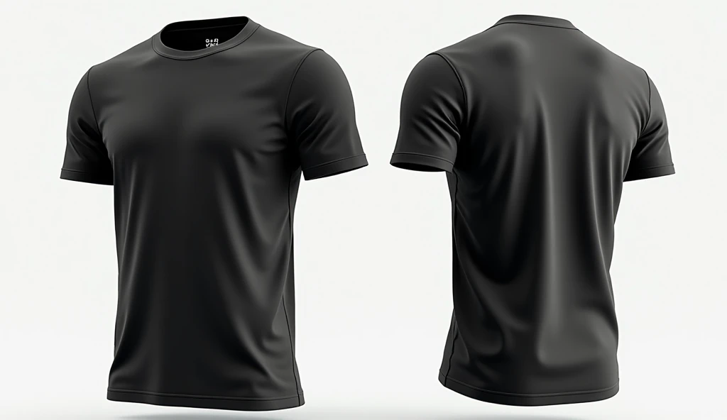 I need an image of two black t-shirts, one from the front and one from the side, and one from the back with a white background.