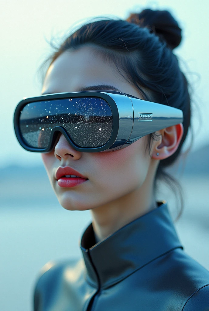 The model is wearing glass sunglasses with stars and the moon on the glass