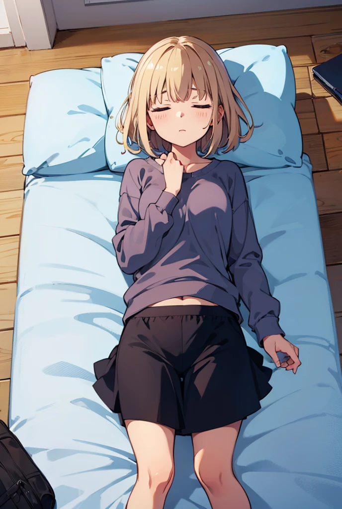 chisatonishikigi, nishikigi chisato, short hair, bangs, blonde hair, bob cut,y shirt,red string underwear,barefoot,Sleeping in a hammock,sleep with your head on the pillow,sleep in a hammock,dark room,nap,daytime,
break outdoors, forest,
break (masterpiece:1.2), highest quality, High resolution, unity 8k wallpaper, (figure:0.8), highly detailed face, perfect lighting, Very detailed CG, (perfect hands, perfect anatomy),