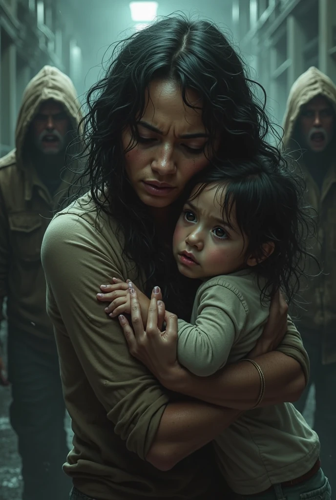((Mother and girl)) ((Poor refugees)) ((Tank top)) ((Dark basement)) ((Close-up)) ((Torture devices))