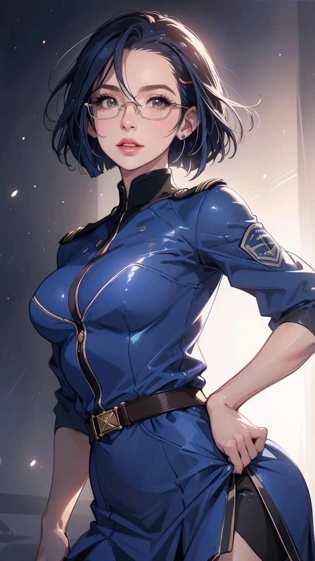 best quality, masterpiece, 1girl , <lora:spacebattleship_niimi-11:1> niimi kaoru hairclip glasses bodysuit uniform belt, spacesuit, spacecraft, <lora:detail_slider_v4:5> bokeh,