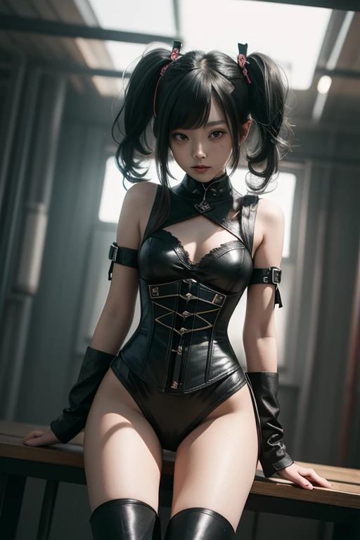 (((Full Body Body Focus)))、(((Black Bunny Girl Hair Band)))、(((Twin-tailed)))、(((Hair that flutters in the wind)))、Photorealsitic、超A high resolution、Convoluted、ultra-detailliert、(dent in the skin)、Cute、Feminine、Detailed body、Medium chest、(A detailed face: 1.1)、(Outline of the iris)、(Hydrocore Lens)、(perfect eyes)、8K_nffsw、、realisitic、Beautiful fece、(masterpiece: 1.2)、(top-quality:1.2)、wide-hips、slenderbody、Black theme、Optimal ratio of 4 fingers to 1 thumb、actionpose、((Enamel Knee High Boots))、((Enamel Long Gloves)) 、(((maikurobikini)))、(((Bunny girl collar and black bow tie)))、(((Accurately depict limbs))))、NSFW、Large motorcycle in the rear、(((Dark steel mill interior)))、((Dissolving furnace))