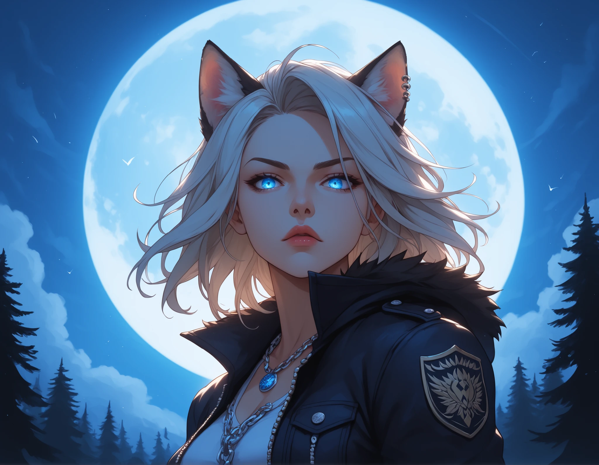 watercolor, score_9, score_8_up, score_7_up,(Volumetric_lighting1.7), (masterpiece), (lora: Punk Anarchy Style), (lora: Detailed Background), (lora: NKxXmo's Shaded Face), (lora: SDXL high detailed. LoRA_SDXL_ARW_0010: 0.75), (lora: Waifu Eyes), 1girl, lips, eye_shadow, from_below, werewolf, wolf_ears, wolf_tail, solo, solo_focus, ((zoomed-in:1.2)), upper_body, white_hair, light_blue_eyes, faintly_glowing_eyes, arms_raised, long_hair, serious_expression, standing_by_the_lake, full_moon, night_scene, dark_clothing, black_jacket, tight_jeans, combat_boots, silver_chain_necklace, wind_in_hair, tense_posture, ears_visible_through_hair, shadowed_face, glowing_moonlight, mysterious_aura, distant_stare, sharp_features, cool_toned_lighting, background_forest, still_water, lone_figure, soft_glow, standing, (hands_covered_in_blood),( blood_on_lips:1.2), foreshortening, darkbackground, cinematic lighting, masterpiece, best quality , 8k, realistic, nighttime, high_quality, detail_focused, blurry_background, (Diminishing scale perspective:1.3), ((forced_perspective))