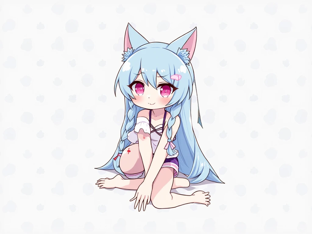 best quality,best resolution,(fluffy anthro furry :1.6),(young :1.6),fox girl,(light blue hair),long hair,messy hair,flat chest,blue eyes,glistering eyes,sparkle eyes,ultra detailed eyes,(light blue fur),floral hair ornaments,floral necklaces,naked,outdoor,flower field,floral embroidery up and down,floral surrounded,romantic light,light and shadow,full face blush,heart eyes,heart expression eyes,heavy breath,very hot,shy face,smile,looking at viewer,kneeling on bed