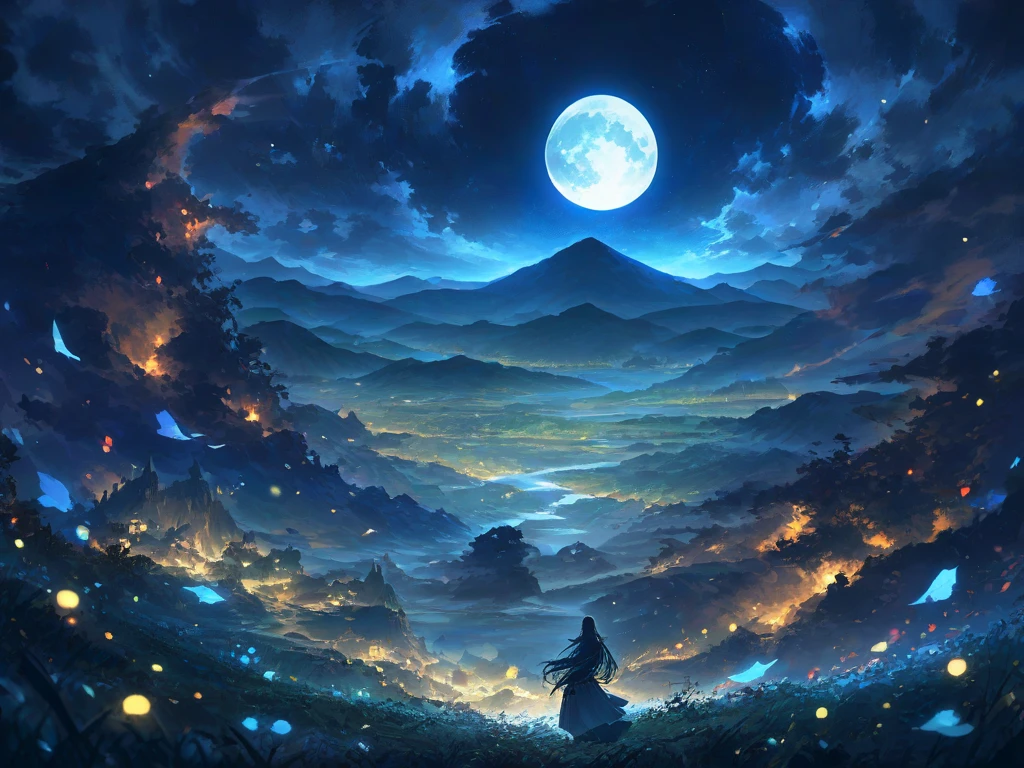 Main Part, Gorgeous, landscape, (((No_HumaNos))), night, flower, flower园, Starry Sky, constellation, amazing, Vista, water, Warm, Comfort, peaceful, meteor, Cosmic, magic, magic, Particles, Fair, ((firefly))