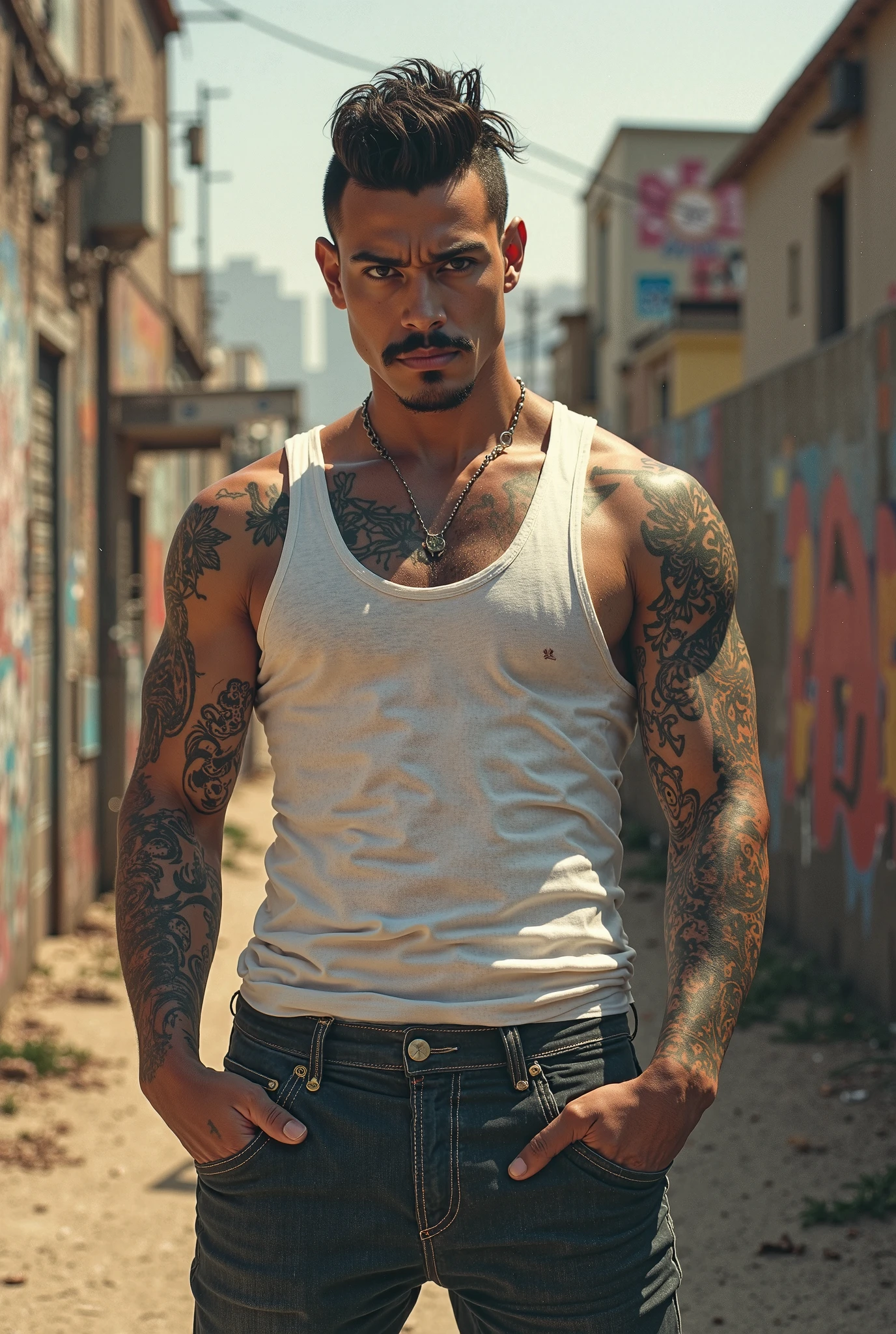 Cholo man with a spray can in his hand