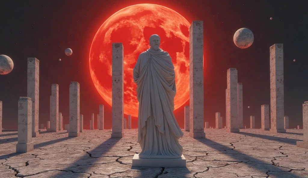 Majestic alien Moai statues, standing guard amidst the moonlit, star-studded sky. Their stone faces, filled with enigmatic expressions, contrasted against the advanced, otherworldly technology scattered around their ancient ruins. The night air was thick with the atmosphere of mystery and history, as the alien civilization's architecture was consumed by the relentless grasp of nature. The ultra-detailed, high-resolution scene embraced the ethereal beauty of the starry sky, with stars twinkling like diamonds against the black canvas. The realistic, photo-realistic rendering brought out the intricate textures of the Moai statues and the alien technology, revealing both their intriguing