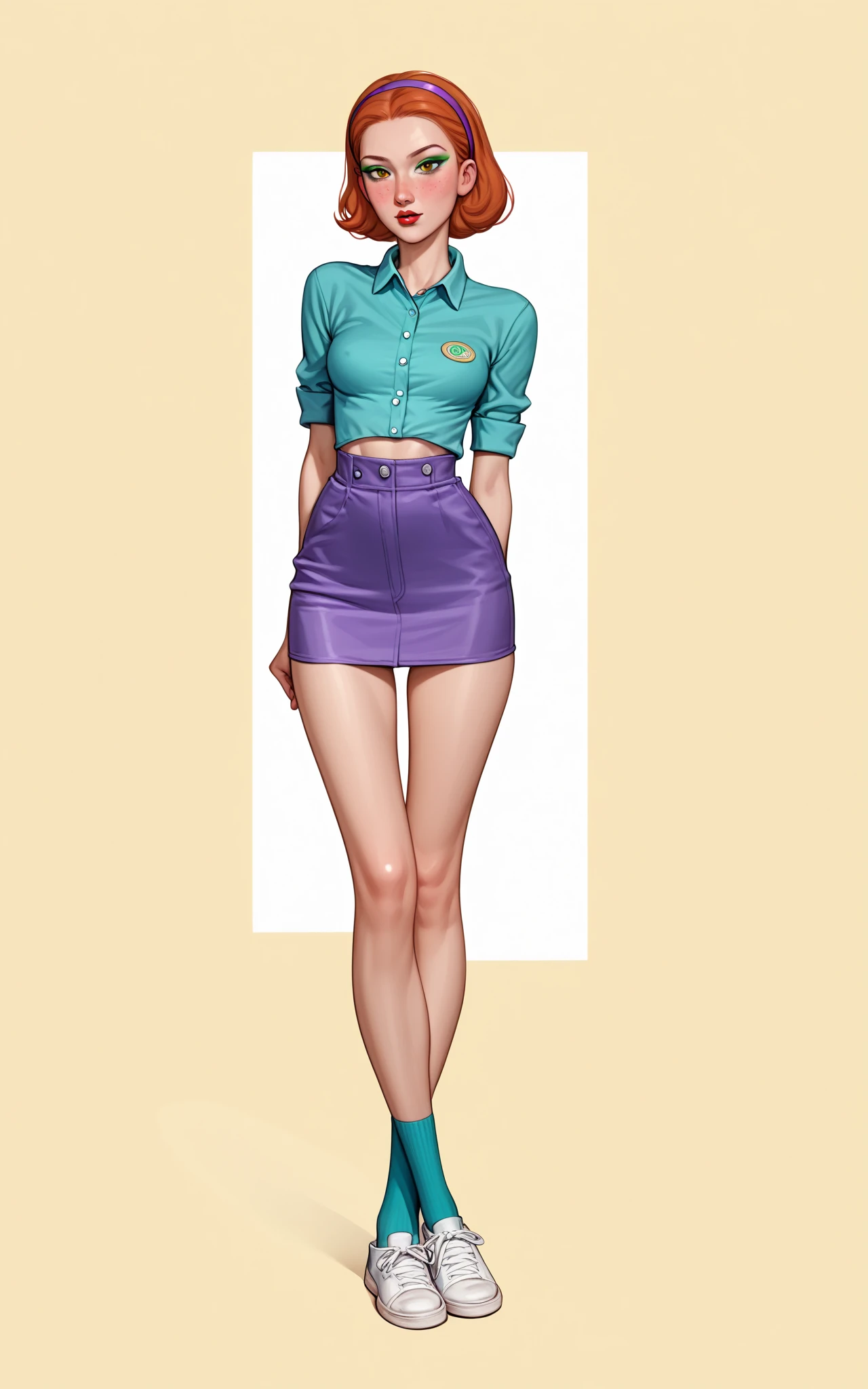 Close -up,a woman in a blue skirt and pink shirt standing in a room, in style of disney animation, disney character style, photorealistic disney, disney character, in style of disney pixar, as a pixar character, animated film, stylized as a 3d render, animation character, diseny animation style, animated movie, disney render, animation style render, movie character