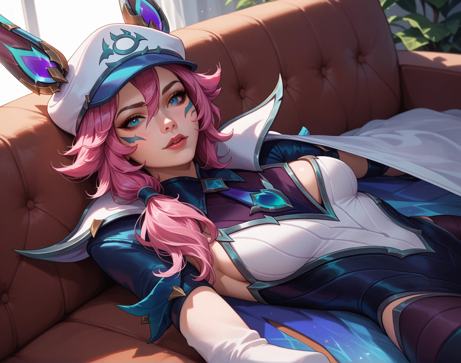 Mobile legends bang bangs game oc,girl,hair long black straigh,eyes pink,wither clothe,pose holding tea,fuve fingers,bing tits
