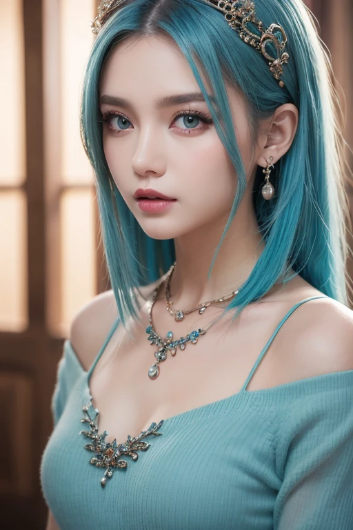 best quality, masterpiece, (realistic:1.2), 1 girl, blue hair, brown eyes,Front, detailed face, beautiful eyes