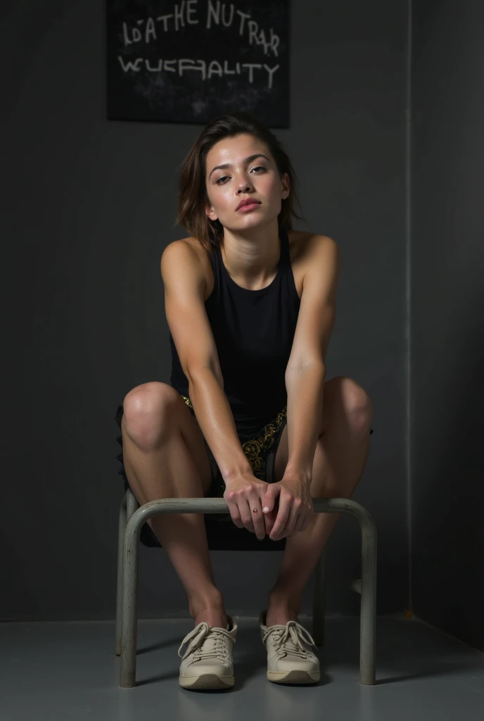 (Realistic:1.4), Highest quality, masterpiece, Ultra-high resolution, One girl, (Detailed face:1.2), (Fine grain:1.2), (Detailed Hair:1.2), (Detailed clothing:1.2), whole body、4K, Dark Brown Short Hair、Squatting with open legs、Swimsuit、Sports socks only、