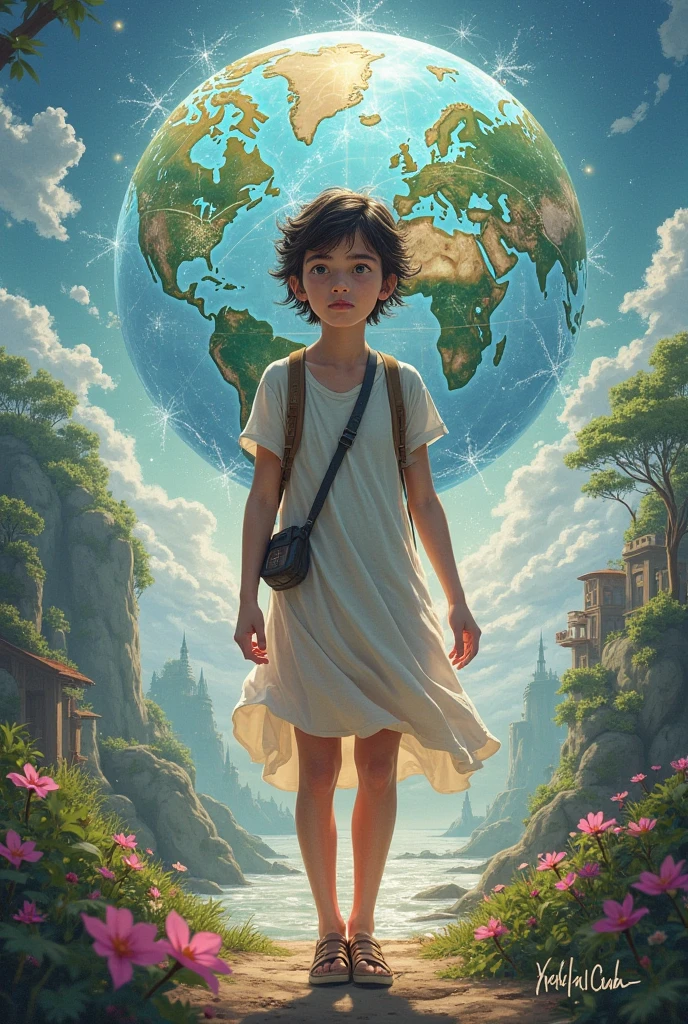 book cover titled " Atria of Solara: The Keeper of Tomorrow " it's about a small 6yr old girl who is making her earth like planet habitable for humans use the title also put by vanessa harris