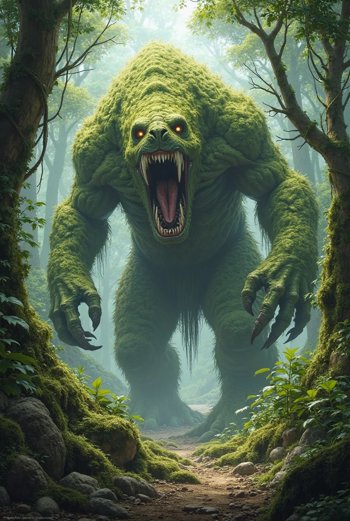 a cyclops towering over a dense forest, highly detailed, intricate features, full body portrait, monstrous and horrific cyclops creature, dark and eerie horror atmosphere, cinematic lighting, photorealistic, 8k, best quality, masterpiece
