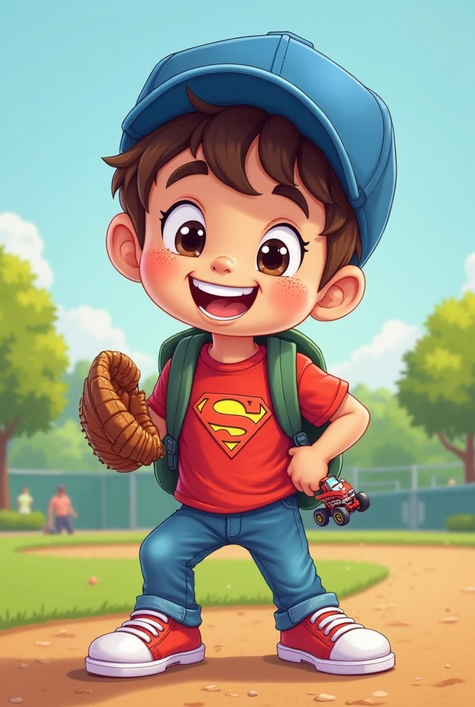 baby boy with a black cap on his head, riding black bicycle with the body of the incredible hulk in cartoon, landscape background.