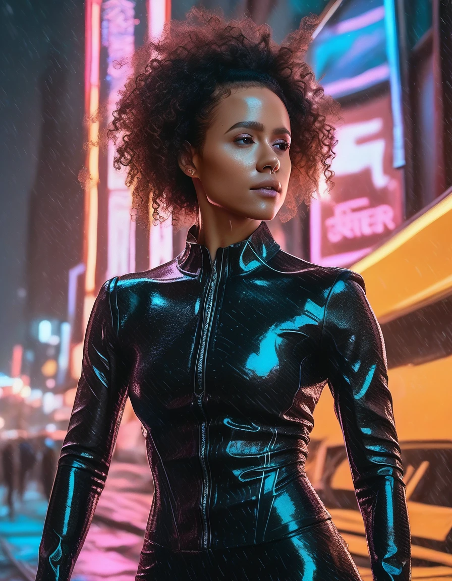 (best quality, masterpiece)1.3, hdr, 8k,
BREAK
Young, Afro-wearing black woman in a tight-fitting red jumpsuit, standing against the neon lights of a gritty urban backdrop with a martial arts pose, reminiscent of a 1970s Hong Kong b-movie still. <lora:lcm_sd15:0.0> <lora:add_detail:0.75> <lora:breastsizeslideroffset:-0.5> <lora:improve_backgrounds:0.75>