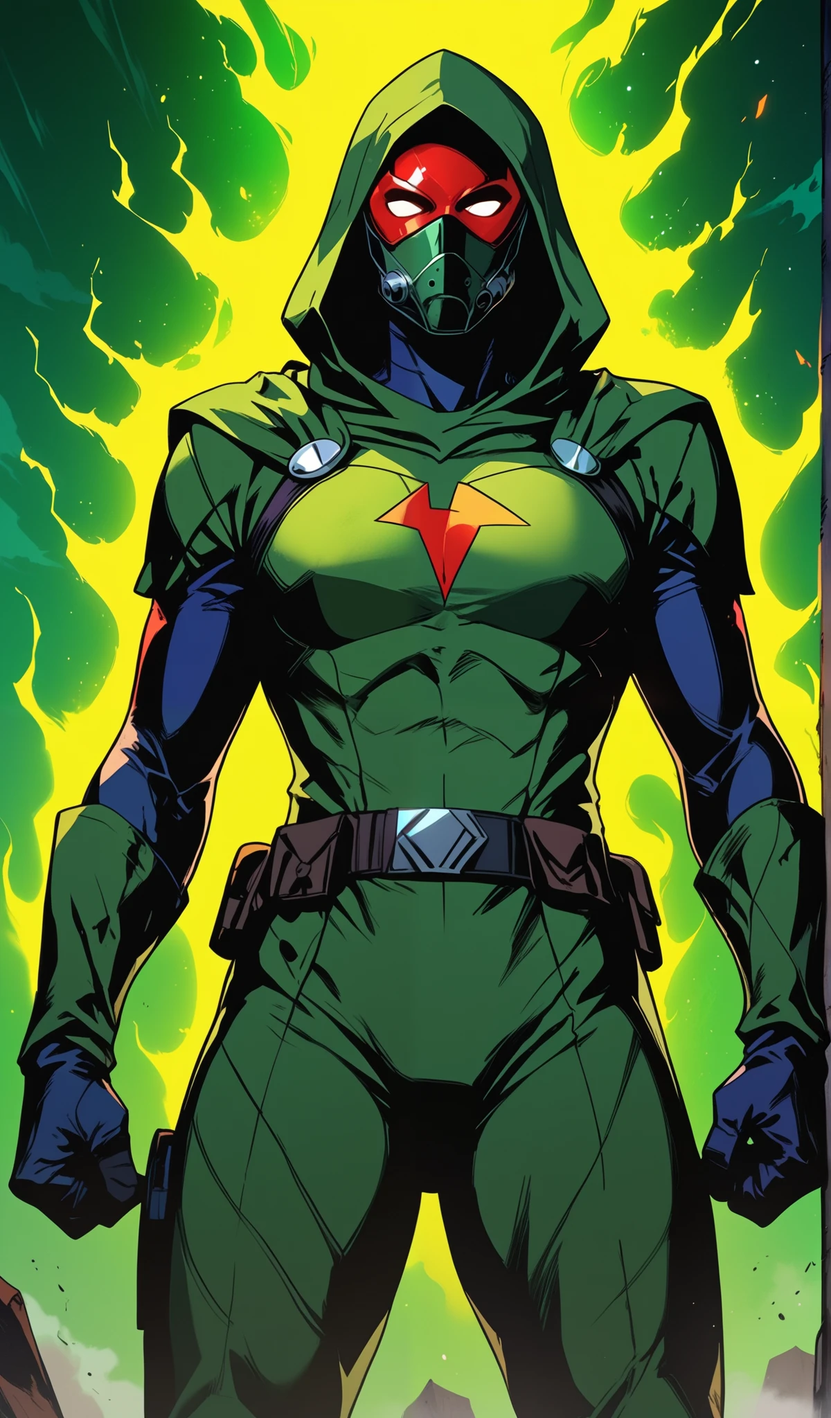 Drawn in 80’s anime art style.
Retro anime. Vintage Anime. Classical Anime.
This Superhero outfit is a highly recognizable and iconic superhero suit, primarily green and black, designed for both style and functionality. Here’s a detailed breakdown of its elements:
This person’s combat attire is a fusion of medieval warlord aesthetics, cutting-edge technology, and dark sorcery. He wears a cold, expressionless metal mask fused to his scarred face, paired with a reinforced helmet for added protection. His titanium alloy armor, sometimes infused with vibranium, grants superhuman strength, energy projection, and force field generation, making him nearly indestructible. Over this, he dons a fire-resistant green cloak and hood, often enchanted for extra defense. His gauntlets and boots contain built-in electrical weapons, jet propulsion for flight, and shock-absorption systems. A utility belt holds advanced gadgets, anti-magic tools, and teleportation devices, while his armor is infused with sorcery, allowing him to resist and counter magical attacks. His regal golden clasps, bearing the Latverian insignia, sometimes function as power sources or communication devices. This fearsome combination of strength, science, and sorcery makes them an unstoppable force on the battlefield.
This outfit not only provides protection but also enhances the Superhero’s combat capabilities, making them an effective and stylish anti-hero.
