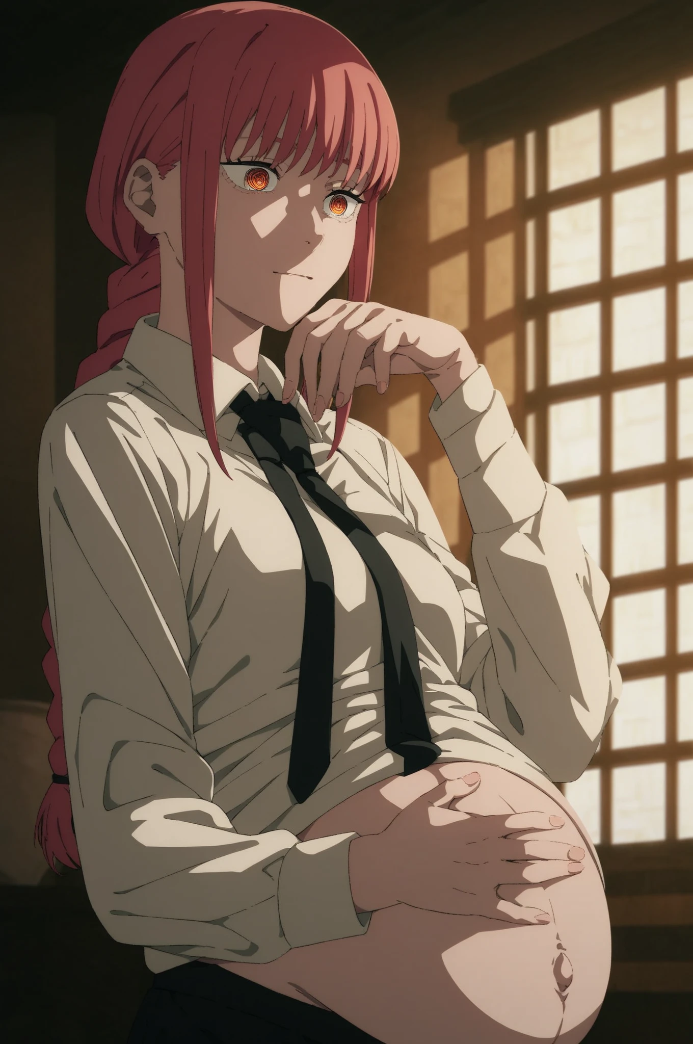 masterpiece, highest quality, super detailed, ultra high resolution, realistic, 4k, 8k, highest quality, masterpiece, best image quality, Super detailed, ultra high resolutionolution, realistic描写, anime, comics, chainsaw man, hand, cute nurse girl, patient care in hospital, with red hair and braids,white nurse uniform, she is wearing a lace bra , Has yellow and spiral eyes, sexy body, nurse cap, Lace mesh stockings also available、 , big breasts, ((throw))masterpiece, Good resolution, multiple poses ,hand\(chainsaw man\)throw breasts grab, ((完璧なhand ))