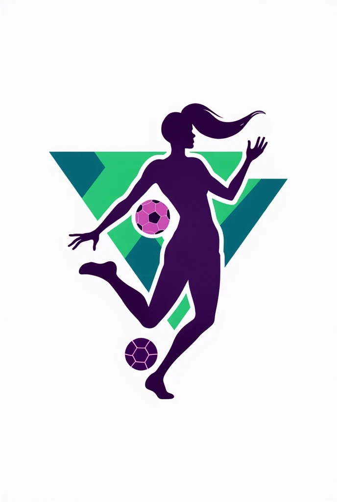 Pentagonal soccer sports logo in black and pink with a silhouette of a lady kicking a ball with letters above that say sports direction 