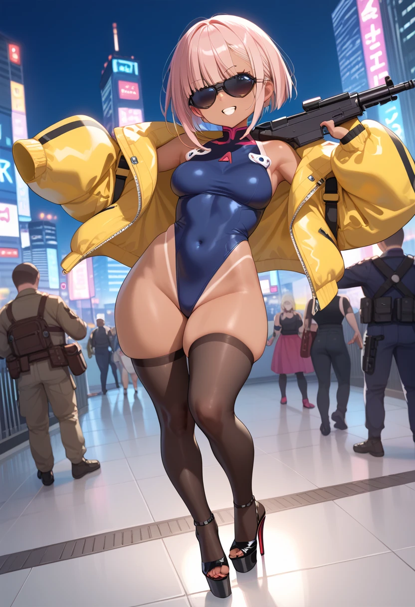 (((pixel-perfect, detail-perfect))), 1girl, superhero, leotard, highleg leotard, bare legs, boots, standing, solo focus, golden belt, hands on hip, full body shot, mature lady, city backdrop, sleeveless, ultra highres, absurdres, beautiful face, detailed eyes, symmetric eyes, perfect body, good proportions