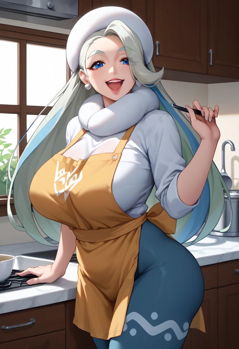 (Best Quality, Masterpiece),sexy teen, Front cover of a women's cooking magazine, naked, erotic, 18+, nsfw, 1girl, 16 years old, stunning, cute, smile, hourglass figure, Maid costume, beautiful food, text, diagrams, advertisements, magazine title, long white hair,red detailed sparkling eyes, rabbit ears ,One strand of hair hangs down over his forehead