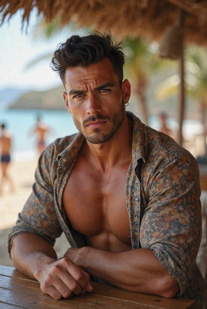 Name: Marco Lancetti Age: 32 years old Place of origin: Puglia, Italy Physical Description: Marco has a typically Mediterranean beauty, with dark, wavy hair, hazel eyes that reflect the light of the southern sun, and an olive complexion that tans easily under the hot Apulian sun. He is tall, with a muscular and well-defined frame thanks to his daily sporting activities. Style: Casual and comfortable with a personal touch. He often wears t-shirts and shorts during the summer, while in the winter he prefers jeans and sweatshirts. On his wrists you can see leather and rope bracelets, which add a touch of style to his sporty look. Tattoos: He has some tattoos that reflect his personality and passions. On his right arm he has a large tattoo of an olive tree, symbol of his native land, while on his chest he has a compass engraved, which represents his passion for travel and adventure. Passions: Marco is a sports enthusiast, in particular football, swimming and cycling. He loves spending his free time exploring the Apulian coasts and countryside, both by bicycle and on foot. He is also a good cook, specializing in traditional Apulian dishes which he loves to prepare for friends and family. Work: Work as a personal trainer at a local gym and as a swimming instructor during the summer, helping both children and adults improve their skills in the water. Personality: Marco is known for his adventurous spirit and friendly nature. He is sociable and loves to be surrounded by people, but he also appreciates moments of solitude during which he can relax or dedicate himself to reading.