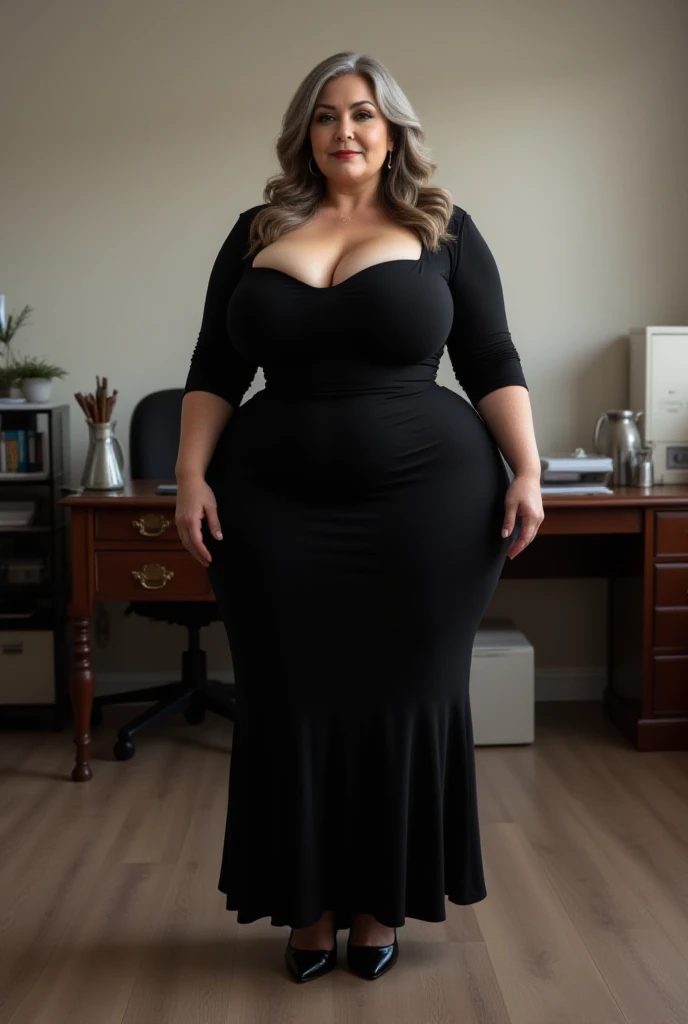 Bbw, overweight, round chubby face, Fatty, Medium shot, wavy voluminous hair, earrings, Thick bushy pubic hair, gigantic ass, busty body, curvy body shape, Indonesian woman、opened sexy formal office wear、A smile、masterpiece、top-quality