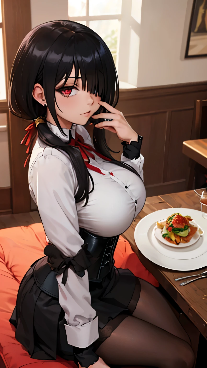 A woman's body is defined by thick thighs, cybernetic body parts, short underwear