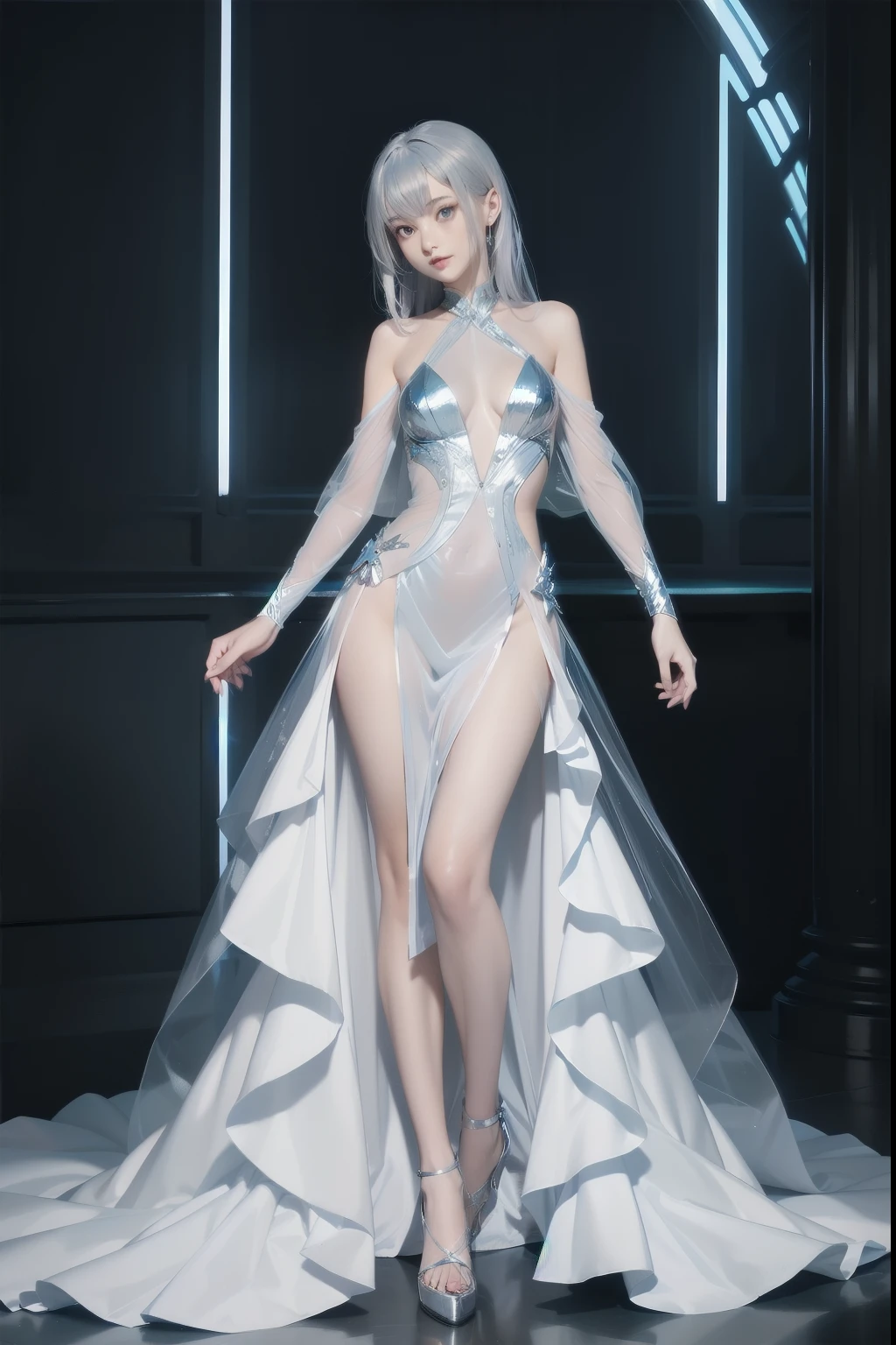 Girl crystal, chipped, shimmering inside, full height, many details, melancholy, Girl composed of crystal, white skin, full length, woman, many colors, not human, Colorful