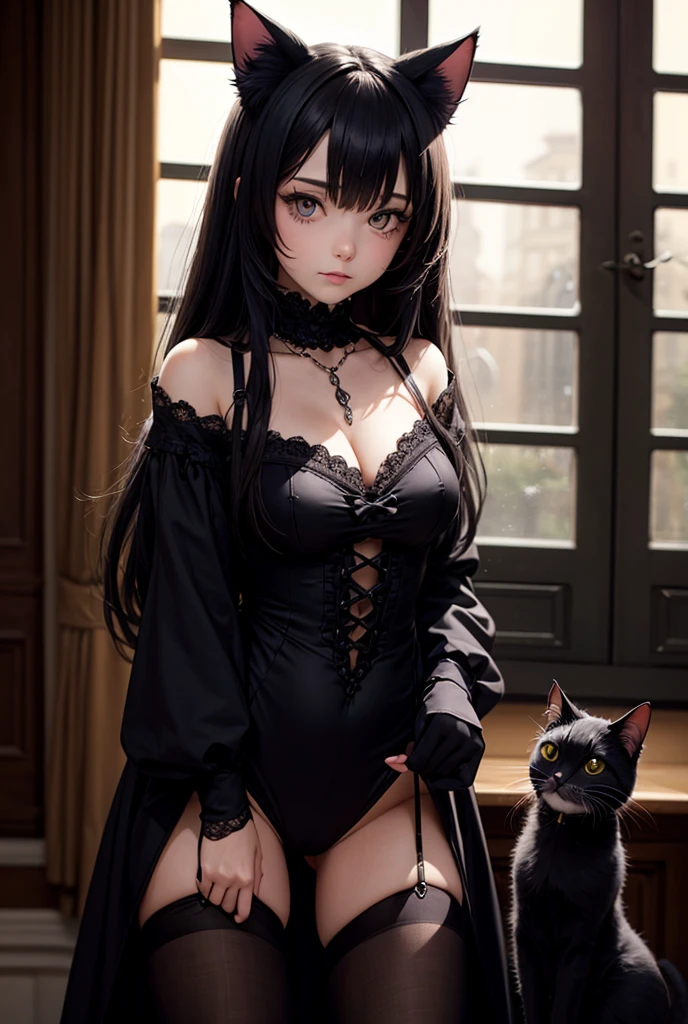 (best quality,4k,8k,highres,masterpiece:1.2),ultra-detailed,(realistic,photorealistic,photo-realistic:1.37),sexy,lithe,posh,detailed catgirl,expressive,dynamic,curvy,dreamy,powerful,dramatic,beautiful detailed eyes,beautiful detailed lips,extremely detailed eyes and face,longeyelashes,provocative,fierce,captivating,dark and mysterious,dainty hands,wild hair flowing,confident expression,delicate features,lush curves,flowing dress,playful smile,sexy pose,seductive look,peekaboo,alluring gaze,provocative positioning,subtle yet powerful,garter belt,exquisite beauty,goddess,erotic,attractive silhouette,radiating charm,feminine grace,sublime elegance,naked,artistic body,subtle nudity,tempting figure,sensual curves,intense sexuality,enticing,passionate,emotional depth,soft lighting,cinematic atmosphere,luscious colors,expressive shadows,dramatic light and shadow,ethereal glow,vibrant saturation,artistic composition,exquisite details,perfect proportions,graceful movements,deep emotions,compelling presence,striking beauty,mesmerizing,impressive artwork,colorful background,mystery and intrigue,sensuous,visual storytelling,alluring atmosphere,heavenly,gorgeous imagery,depth and richness,artistic vision,unforgettable impression,seductive setting