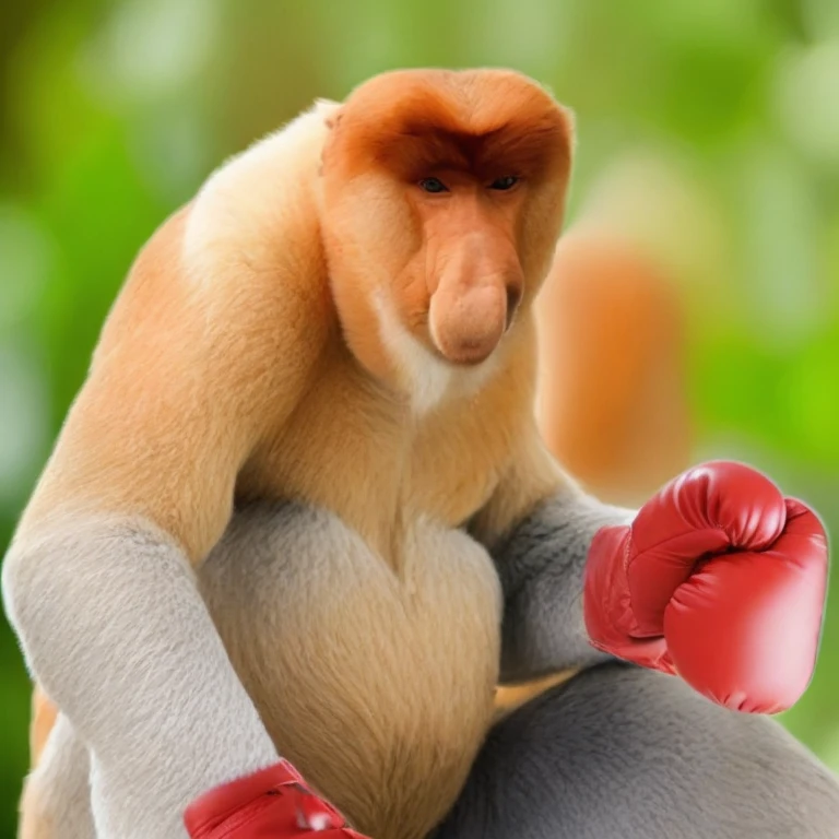 A monkey wearing boxing gloves is dancing