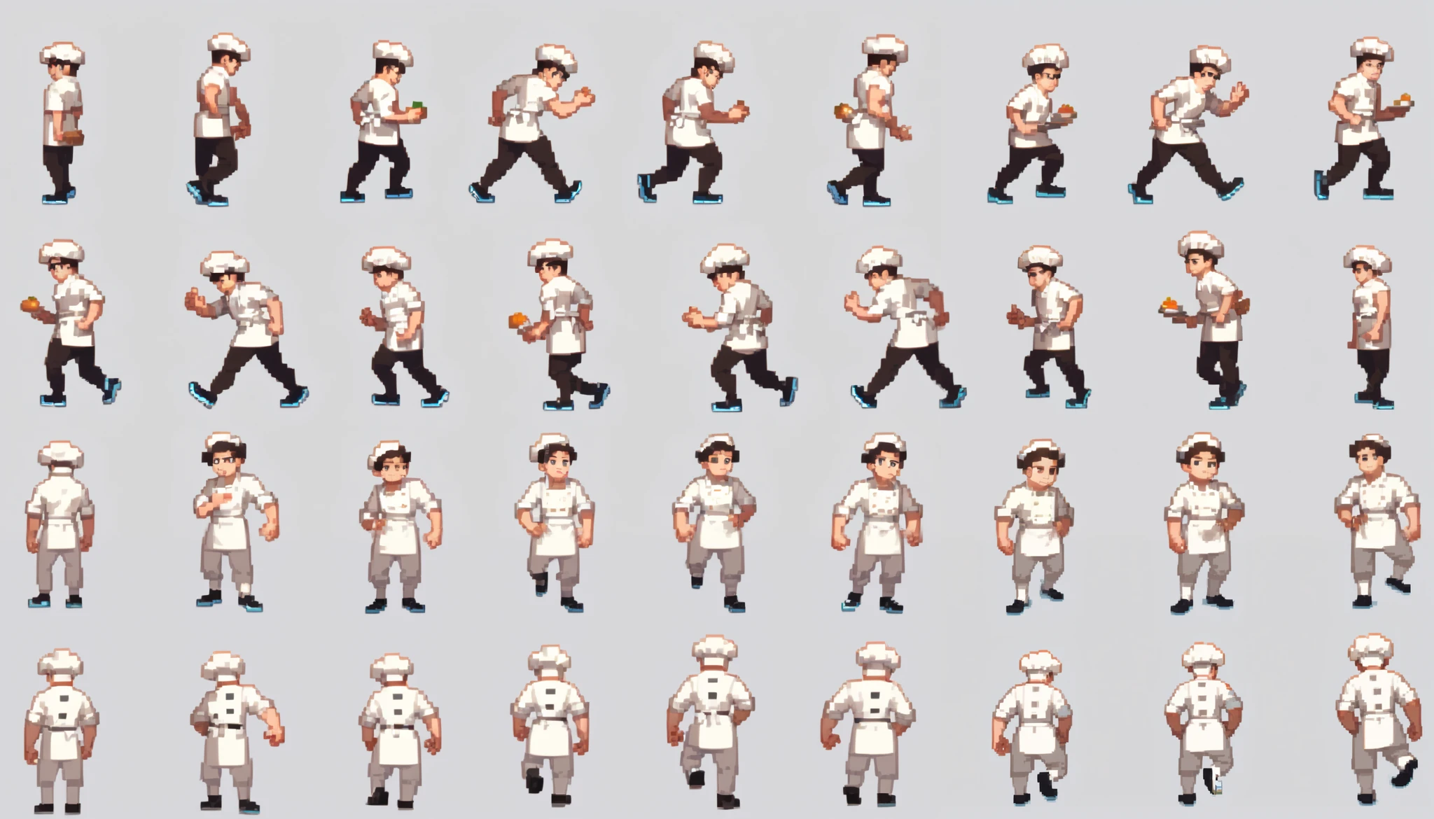 Sprite sheet, chef holding something, cartoon style, game animation