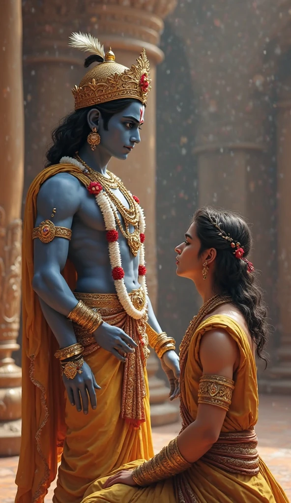 Lord krishna attached to this devote not expensive luxurious palace. Make devote dressed normal and dress krishna kind to his male for his devote