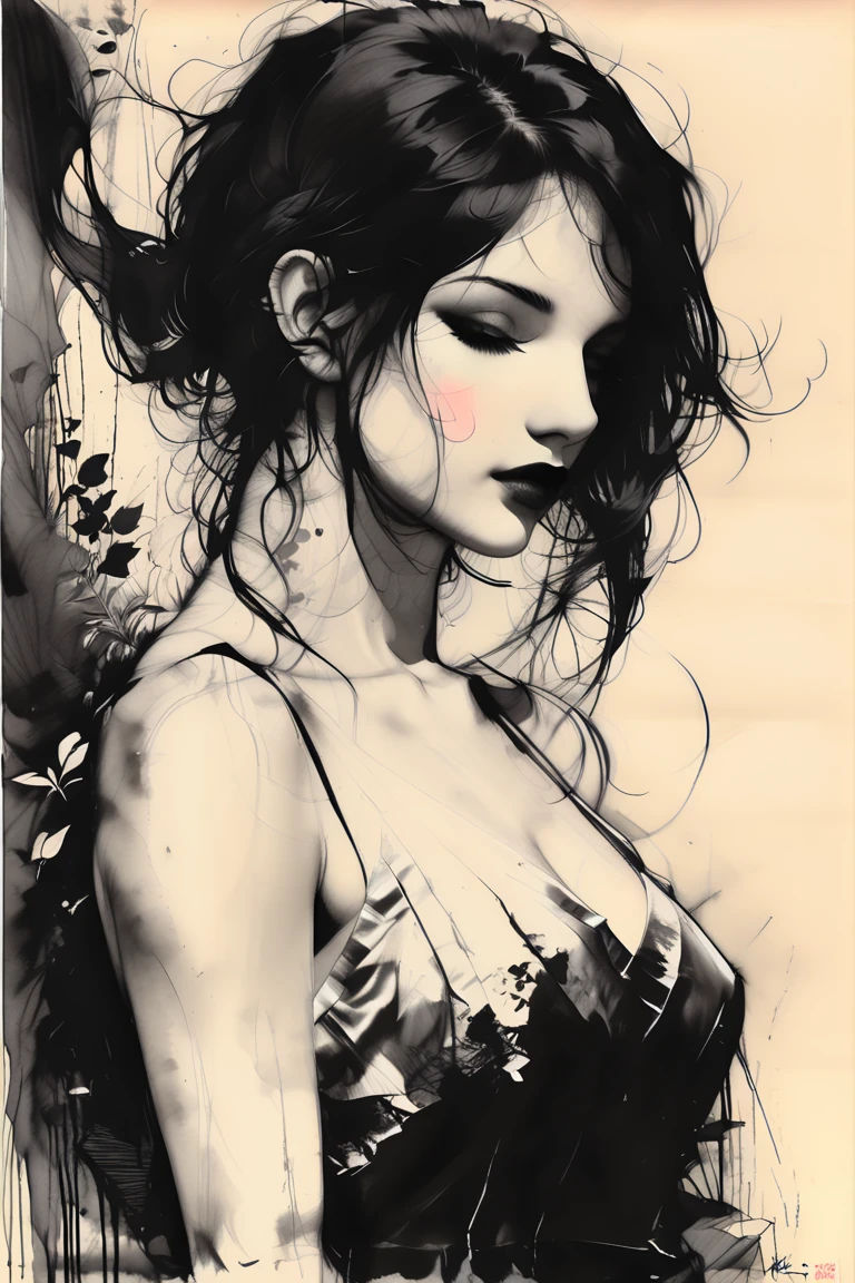 A drawing of a woman in a corset with roses on her chest, Anna Dittmann Alberto Vargas, por Randy Vargas, a beautiful artwork illustration, Arte Pinup, Artgerm y James Jean, por Audrey Kawasaki, pinup tatuado, artistic illustration, por Eddie Mendoza, inspirado por Alberto Vargas, Cuerpo de pinup, inspirado por James Jean, Ilustraciones de James Jean