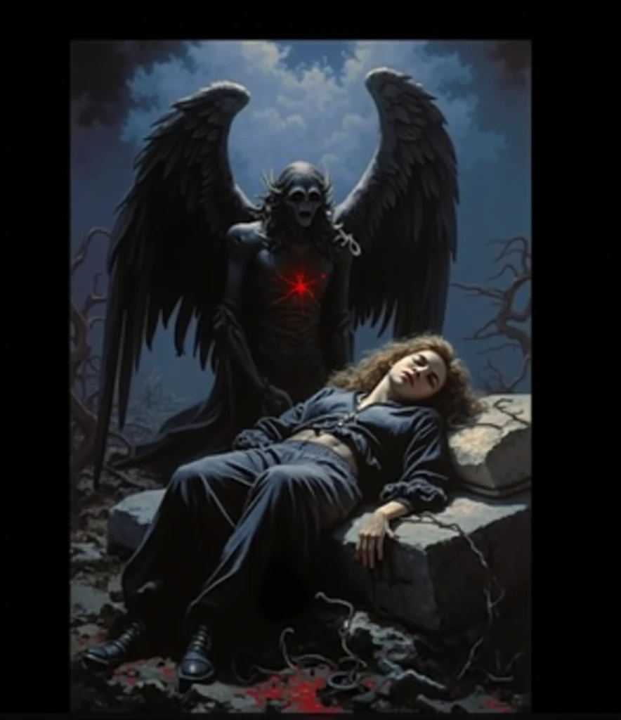 Death with aspect  , dark and Machiavellian , killing an angel