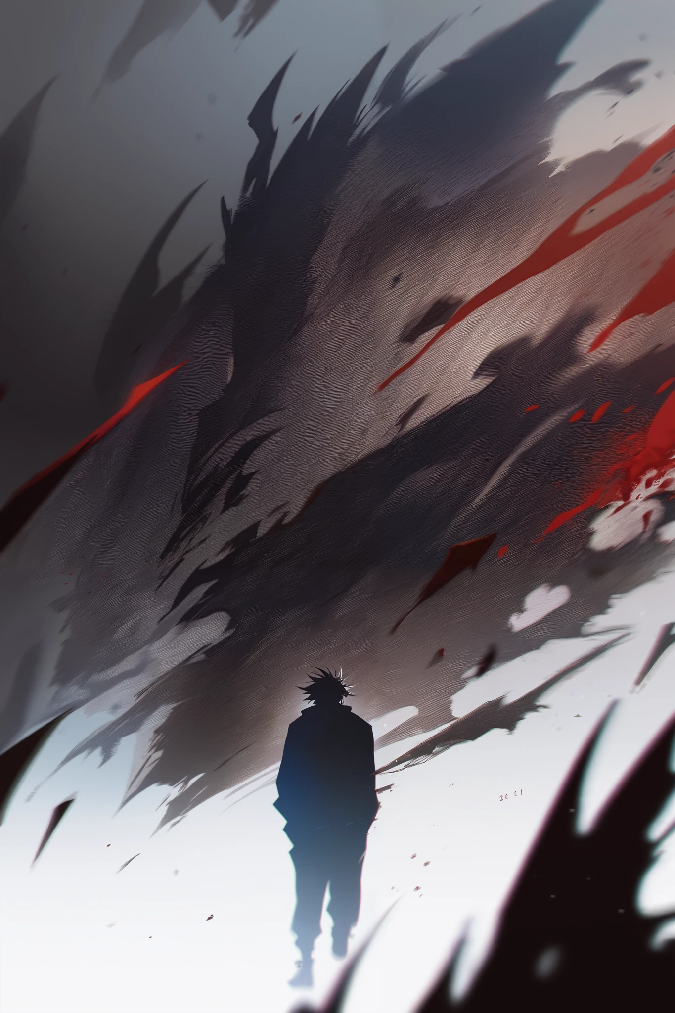 Naruto version demon standing bleeding Japan landscape