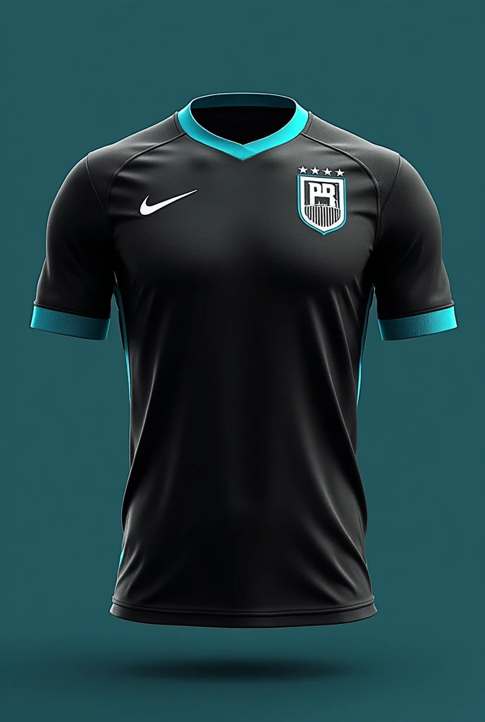 black jersey, with the symbol on the front very small in the circular shape on the left side of an owl wearing a military beret