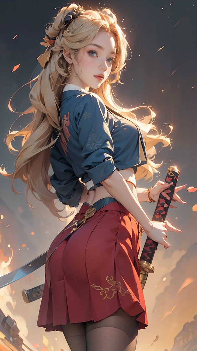 PERFECT MASTERPIECE, EXTREMELY DETAILED CG UNITY 32K UHD QUALITY RESOLUTION WALLPAPER, PHOTOREALISTIC, RAW PHOTO, PERFECT PHOTOGENIC CLARITY, OFFICIAL ART, AWARD-WINNING PORTRAIT, ULTRA HYPER-REALISTIC, ULTRA HYPER-DETAILED, SHINY REALISTIC SKIN, RAY TRACING, UNREAL ENGINE 5.8K, GLOWING AMBIENT LIGHT, The most beautiful and sexy samurai warrior girl, very long blonde hair, vibrant moonlight eyes, long detailed eyelashes, blushing, full pouting pink lips, curvy body type, full hips, super huge enormously gigantic tits, cleavage showing, gigantic tits bursting out, wearing highly detailed samurai battle armor with sashimono war flag, (arching her back in a sexy seductive slutty pose:1.3), looking at the viewer, full body portrait, cowboy shot depth of field, sexy seductive slutty facial expression, cherry blossoms blowing in the wind, cosmic aesthetic atmospheric feudal Japan background