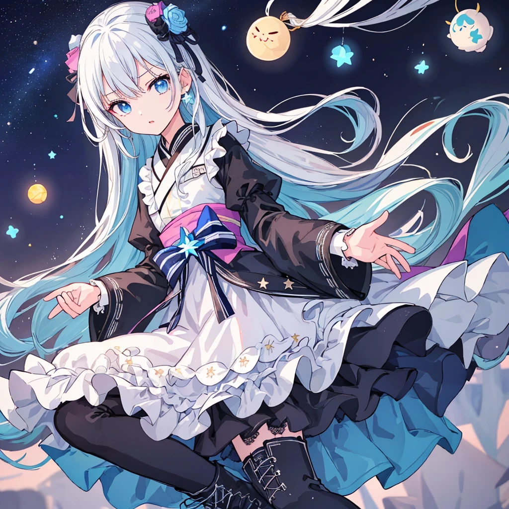 1girl,solo,sitting,long hair,breasts,star \(sky\),looking up,blue eyes,sky,starry sky,see-through sleeves,dress,bare shoulders,bangs,night,closed mouth,grass,white hair,see-through,outdoors,long sleeves,medium breasts,cleavage,shooting star,night sky,blush,hair between eyes,hair ornament,looking away,very long hair,thighs,flower,looking afar,feet out of frame,detached sleeves,collarbone,constellation,short dress,
//,
<lora:GenshinSimpleGraph-000160:0.95>,